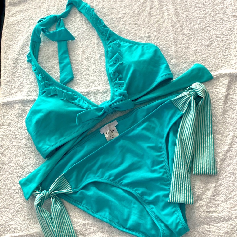 Jessica Simpson two piece teal Bikini with eyelet design on top